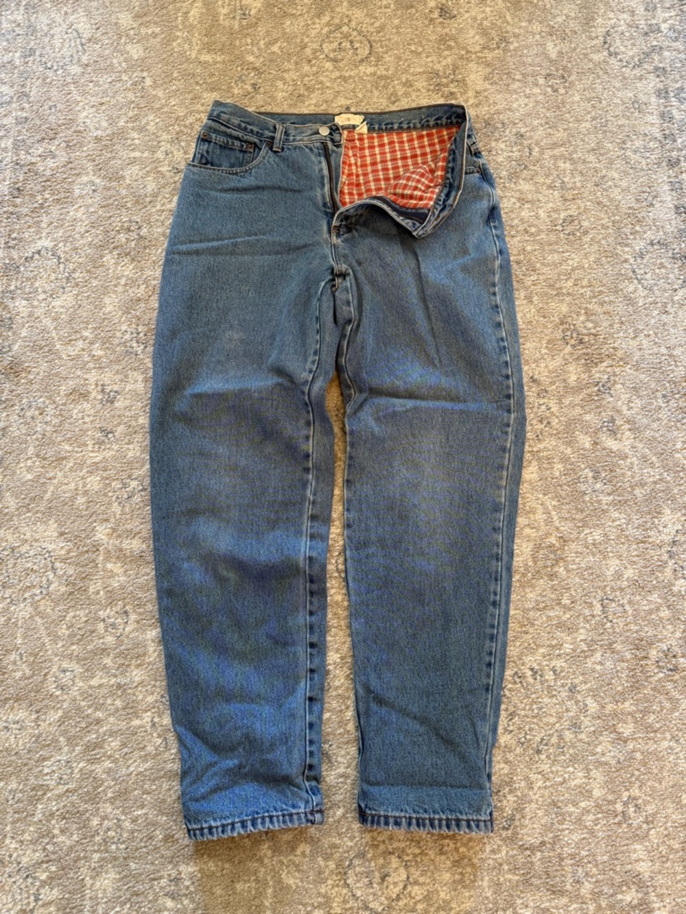 J. Crew Blue Denim Jeans with Red Plaid Lining